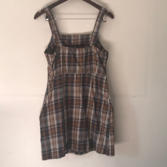 Light brown, navy blue and cream plaid dress - Picture 3 of 5
